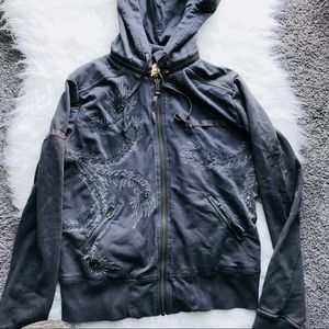Da-Nang Charcoal Embroidered Zip Hoodie